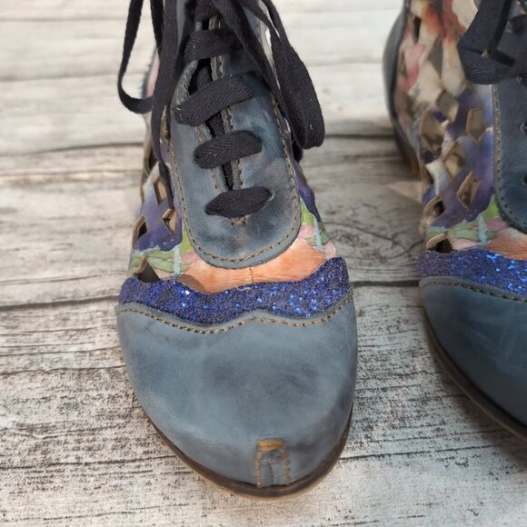 Rovers Floral Leather Lace-Up Ankle Boots Blue Multicolor Boho – US Women’s 10 - Picture 3 of 10